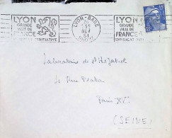 ENVELOPPE     1951  /  LYON    GARE   PARIS    /  TIMBRE 886 /   FLAMME /  OUI - 1921-1960: Modern Period