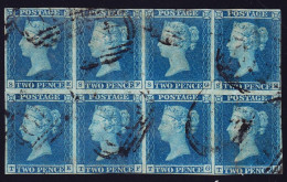 1841 2d. Blau, Gestempelter 8er Block. Unten Knapp Angeschnitten Sonst Vollrandig. SG 14 - Gebraucht