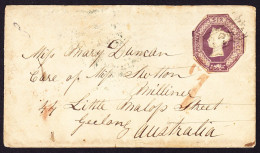 1856 Ausgeschnittene 6d Marke Auf Taxiertem Kleinen Brief Nach GEELONG, Australien. Briefklappe Fehlt. - Storia Postale