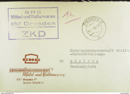 Fern-Brief Mit ZKD-Kastenstpl. "Großhandelsgesellschaft Möbel Und Kulturwaren 8017 Dresden" 4.1.66 An KONSUM Görlitz - Central Mail Service