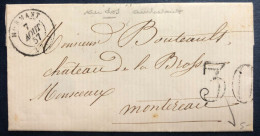 France, TAD Mormant 7.8.1857 + Taxe 30 Sur Lettre - 2 Photos - (N493) - 1849-1876: Période Classique