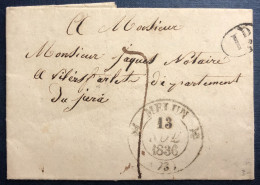 France, TAD (type 12) Melun (73) 13.11.1836 Sur Lettre + Décime Rural - (N499) - 1801-1848: Precursors XIX