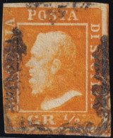 1/2gr. I^ Tav. Arancio NA Pos.63 Sass 1a Annullo Capovolto Cv 1750 - Sicilië