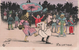 Illustrateur Mille - Conflit RUSSO - JAPONAIS N° 2 L'ATTAQUE - Caricature Politique Guerre - Carte Postale Ancienne - Mille