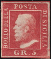 5 Gr. II^ Tav. Arancio Vermiglio Pos.35 Sass 11aa MLh* F. Em.D Cv 20000 - Sizilien