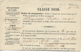 TROYES Aube Armée Militaria  Appel Au Conseil De Révision Avril 1851 ...... ..G - Documents