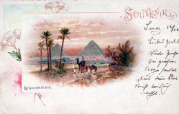 LITHOGRAPHIE 1899 / SOUVENIR DE / LES PYRAMIDES DE GIZEH - Gizeh