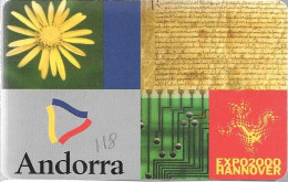 CARTE-PUCE-ANDORRE-50U-AND118-OB2-10/2000-EXPO 2000 HANNOVER-TBE - Andorre