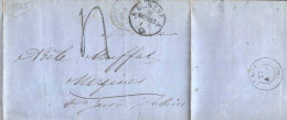 Suiza Año 1865 Carta Circulado Mergines ,marcas Geneve , Suisse, Le Bigt Porteo Escrito - ...-1845 Préphilatélie