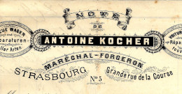 1879 ALSACE ENTETE Francais Et Allemand  Antoine Kocher Maréchal Forgeron Strasbourg Bas Rhin  Pour MrMuller - 1800 – 1899