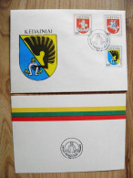 Cover And Card Lithuania 1992 Special Fdc Cancel Coat Of Arms Horse Knight Vilnius Kedainiai - Lithuania