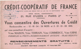 *** BUVARDS  ***  BUVARD  Crédit Coopératif De France En L'état - Rue D'Uzés PARIS - Banque & Assurance