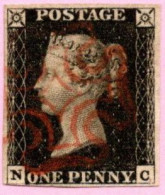 GBR SC #1 U (N,C) 1840 Queen Victoria 4 Margins CV $370.00 - Oblitérés