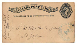 Post Card, Canada, Benton 1885 Nach Saint John, New Brunswick - 1860-1899 Reign Of Victoria