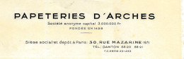 1937 INDUSTRIE PAPIER ENTETE PAPETERIES D ‘ Arches Vosges Pour Bouis Toulon  V.HISTORIQUE - 1900 – 1949