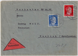 ALLEMAGNE / GERMANY - 1943 "Nachnahme" (C.O.D.) Cover Franked Mi.788 & Mi.791 From KARLSRUHE To HASSLOCH A. MAINFRANKEN - Storia Postale