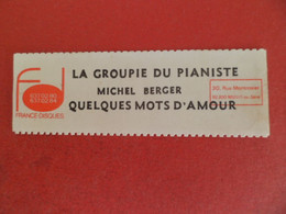 Etiquette Musique Disque 45 T - Juke-Box - France Disques - 1980 - Michel BERGER - La Groupie Du Pianiste / Quelques Mot - Altri Oggetti