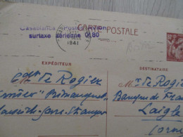 Maroc Casablanca Pour Laigle Entier Iris Grife Bleu Casablanca Postes Avion Surtaxe Aérienne 0F80 1941 - Cartas & Documentos