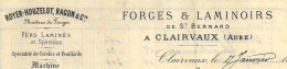 ENTETE RARE FORGES ET LAMINOIRS DE ST BERNARD à Clairvaux Aube Royer Houzelot Ragon Maitres De Forges > Herbin à Wassy - 1800 – 1899