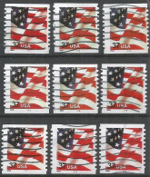 USA Flag 2002 Issue Coils P.10 Vert. - Cpl 9v Set Used ALL WITH PLATE NUMBER #1 To #9 - Rollenmarken (Plattennummern)