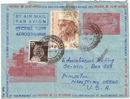Inde - India - Aérogramme - 25th Anniversary Of Independence 1972 - Lettre Pour Princeton (USA) - 10 Avril 1975 - Covers & Documents