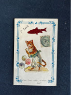 Chat Humanisé * CPA Illustrateur * 1er Avril Ballons Poisson D'avril * 1906 * Chats Cat Cats Katze - Cats