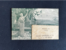 La Poste Par Pigeons * Colombophilie Colombophile * Message 1905 Concours En Mer Journal LE MATIN * CPA Art Nouveau - Briefmarken (Abbildungen)