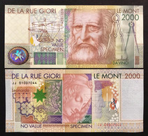 De La Rue Giori Leonardo Da Vinci Le Mont 2000 No Value Specimen Fds Unc Lotto 172 - Other & Unclassified