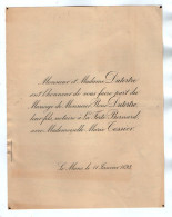 VP21.814 - LE MANS 1893 - Faire - Part De Mariage De Me René DUTERTRE Notaire à LA FERTE BERNARD Avec Melle M. TESSIER - Annunci Di Nozze