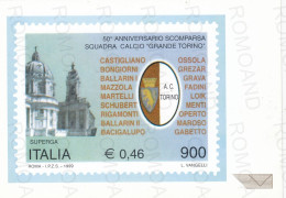 CARTOLINA  POSTE ITALIANE SpA.-DIVISIONE FILATELIA-50°ANNIVERSARIO DELLA SCOMPARSA DELLA "GRANDE TORINO"-NON VIAGGIATA - Poste & Facteurs