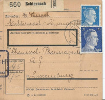 BULLETIN DE COLIS POSTAL 1943 AVEC ETIQUETTE DE ECHTERNACH - 1940-1944 Occupazione Tedesca