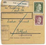 BULLETIN DE COLIS POSTAL 1943 AVEC ETIQUETTE DE ESCH A. D. ALZETTE - 1940-1944 German Occupation