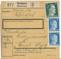 BULLETIN DE COLIS POSTAL 1944 AVEC ETIQUETTE DE ESCHDORF ( MOSELLAND) - 1940-1944 Duitse Bezetting