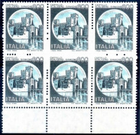 Repubblica Varietà - 1980 Castelli 600 Lire Blocco Di 6 Con Perforazione Cieca Firma Sorani - Variétés Et Curiosités