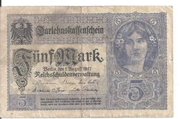 ALLEMAGNE 5 MARK 1917 VF P 56 - 5 Mark