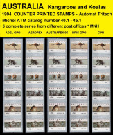 1994 Australia ATM 40-45 / Kangaroos & Koalas / CPS / 5 Series Different Codes MNH / Frama Automatenmarken Etiquetas - Timbres De Distributeurs [ATM]