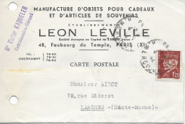 PARIS (75) Carte Commerciale Manufacture Cadeaux Et Souvenirs L. Léville 1944  Pour LANGRES (52) - Non Classés