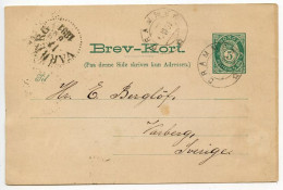 Norway 1891 5o. Post Horn Postal Card; Drammen To Varberg, Sweden - Ganzsachen