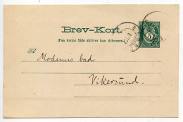 Norway 1891 5o. Post Horn Postal Card; Bergen To Vikersund - Ganzsachen