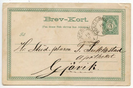 Norway 1884 5o. Post Horn Postal Card; Kongsvinger To Gjøvik - Postwaardestukken