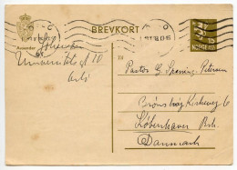 Norway 1938 15o. Lion Rampant Postal Card; Oslo To Copenhagen, Denmark - Interi Postali