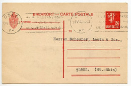 Norway 1932 20o. Lion Rampant Postal Card; Oslo To Thann, Germany - Ganzsachen