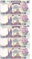 ZAMBIE 50 KWACHA 1986-88 UNC P 28 ( 5 Billets ) - Zambie