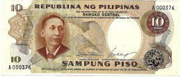 PHILIPPINES 1969  10 Piso  #144a  MABINI  Sign.Calalang . 1er Billet De La Série MABINI Très Petit N°  NEUF - Philippines