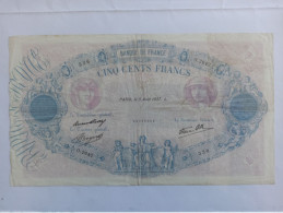 Billet Banque De France  500 Frs Bleu Rose 05/08/1937 - 500 F 1888-1940 ''Bleu Et Rose''