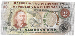 PHILIPPINES 1978  10 Piso  #161b  MABINI  Sign.Laya  .Lot De 2 Billets à Suivre NEUFS - Philippines