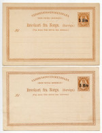 Norway 1880's 2 Different Mint 3o. Surcharged Overprint On 6o. Post Horn Postal Cards - Interi Postali