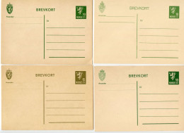 Norway 1920's-30's 4 Different 10o. & 15o. Lion Rampant Postal Cards - Entiers Postaux