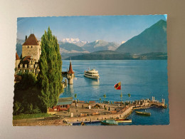 OBERHOFEN AM THUNERSEE SCHLOSS UND DAMPFSCHIFFLANDTE MIT BLUMLISALP UND NIESEN  PHOTO-EDITIONS ARTHUR BAUR SUISSE CPM - Oberhofen Am Thunersee