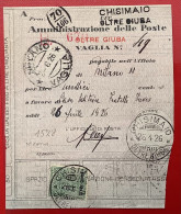 Oltre Giuba 1925 Segnatasse Per Vaglia CHISIMAIO Bollettino (Somalia Lettera Kenya WW1money Order Italy Cover Somaliland - Oltre Giuba